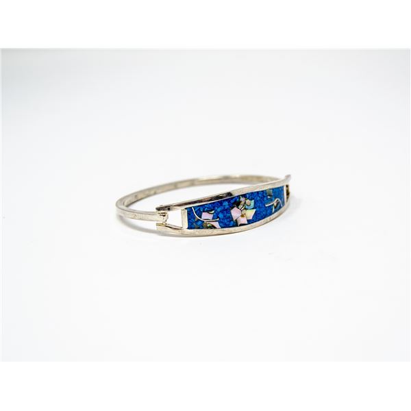 MEXICAN SILVER BRACELET WITH BLUE FLORAL INLAY