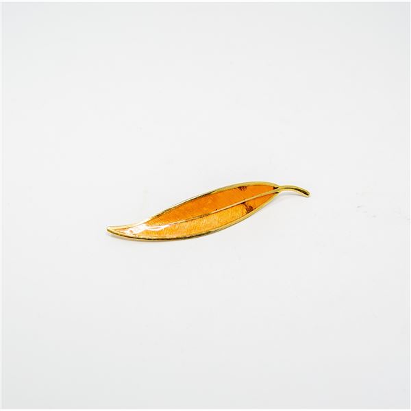 GOLD TONE AND ORANGE LEAF BROOCH