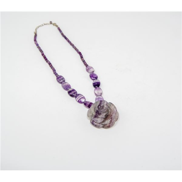 AMETHYST ROSE PENDANT AND BEADED NECKLACE