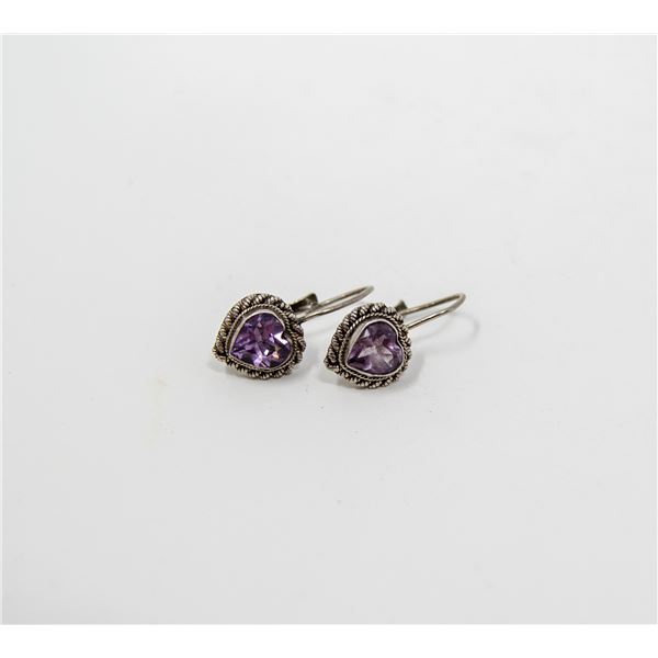 SILVER AND AMETHYST HEART EARRINGS