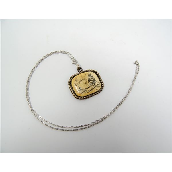 24" 925 CHAIN WITH SCRIMSHAW STYLE SHIP PENDANT