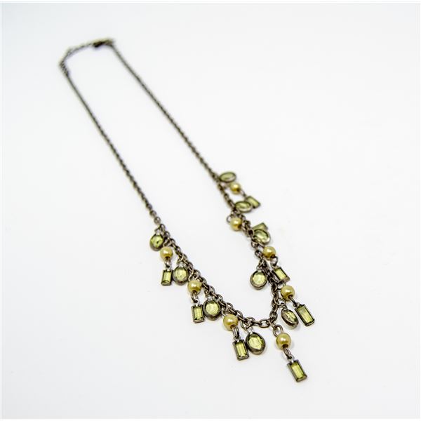 SILVER WITH GREEN STONE NECKLACE