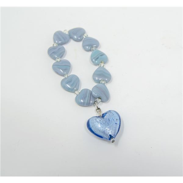 BLUE GLASS HEART STONE BRACELET
