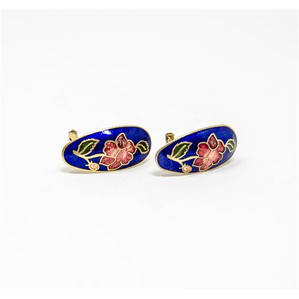 ASIAN FLORAL ENAMEL CLIP EARRINGS