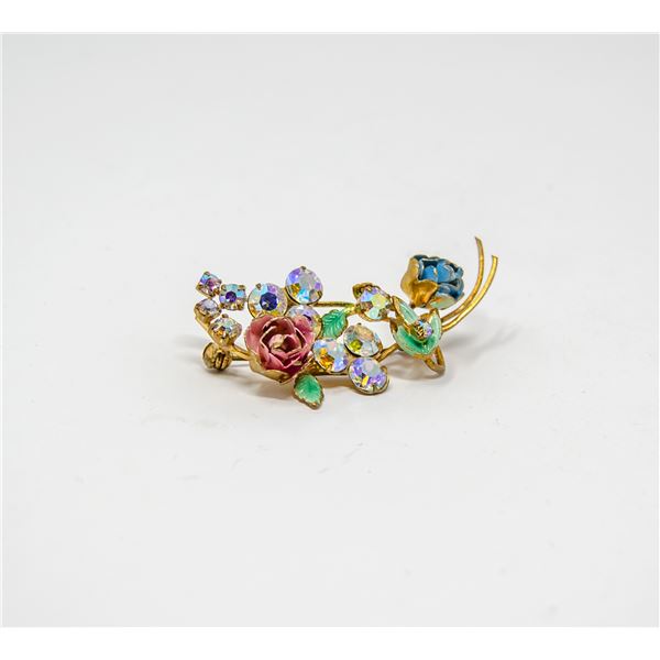 ROSE WITH BOREALIS STONE BROOCH