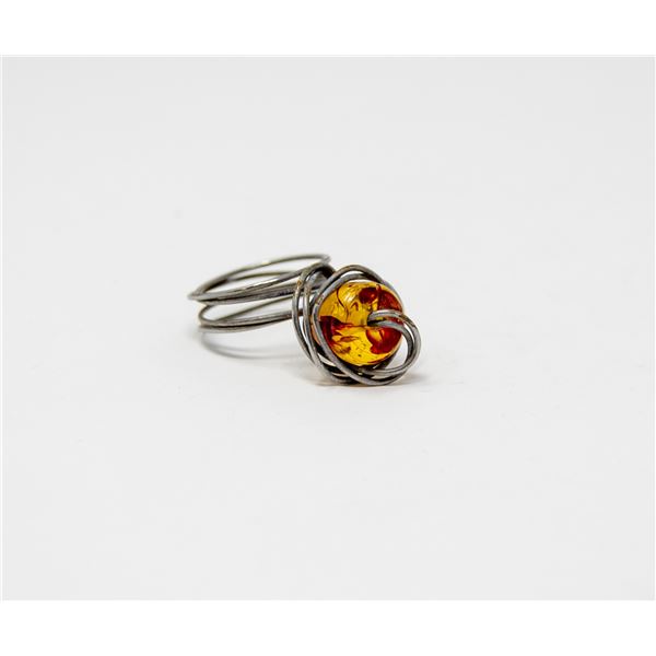 SILVER WIRE WRAP RING SIZE 8 WITH ORANGE BEAD