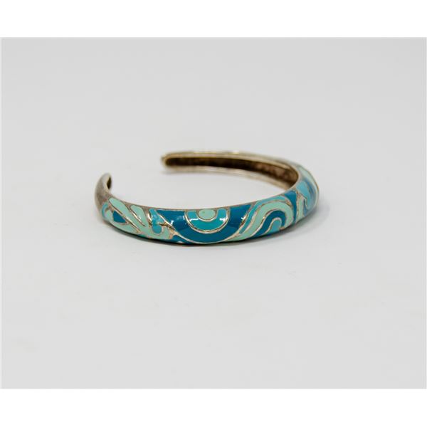 SMALL SILVER BRACELET WITH TEAL ENAMEL DESIGN
