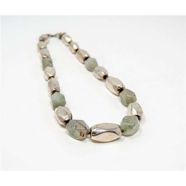 LARGE 925 SILVER BEADED AND STONE NECKLACE