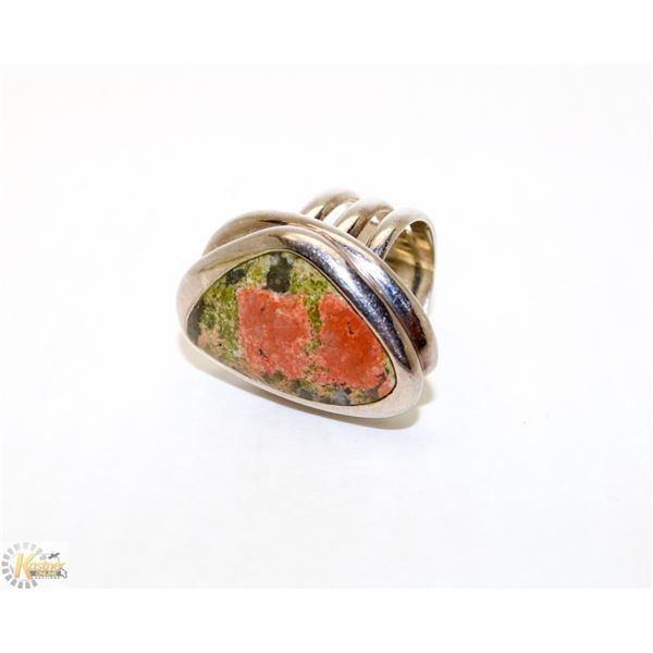 925 SILVER RING WITH LARGE UNAKITE STONE SIZE 7