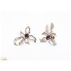 Image 1 : SILVER TONE IRIS SCREW BACK EARRINGS WITH PURPLE