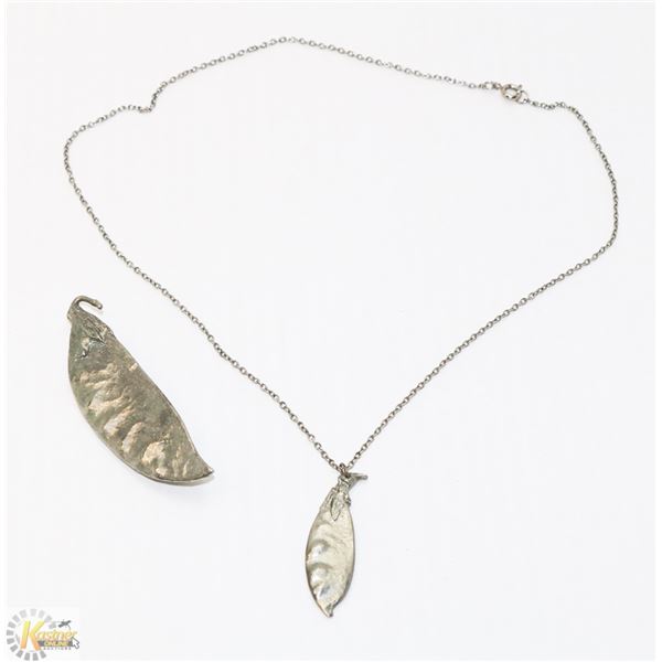 AMOS PEWTER 18" PEAPOD NECKLACE W MATCHING BROOCH