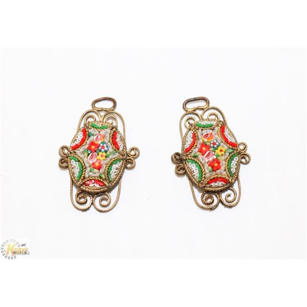 PAIR OF ANTIQUE ITALIAN MICRO MOSAIC PENDANTS