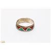 Image 1 : TURQUOISE AND RED COLOUR INLAY SILVER TONE RING