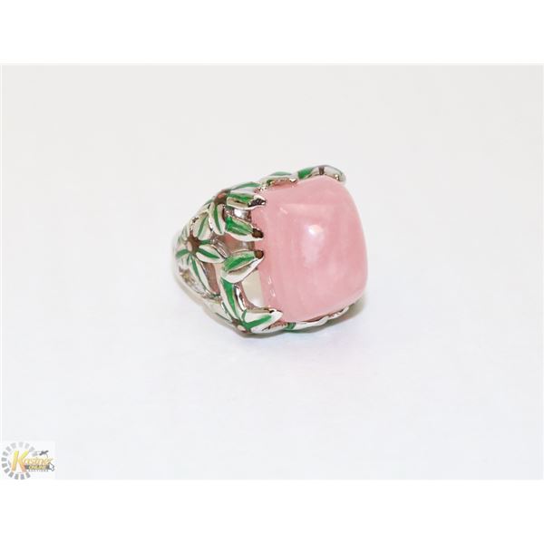925 SILVER RING WITH LARGE ROSE QUARTZ SIZE 5