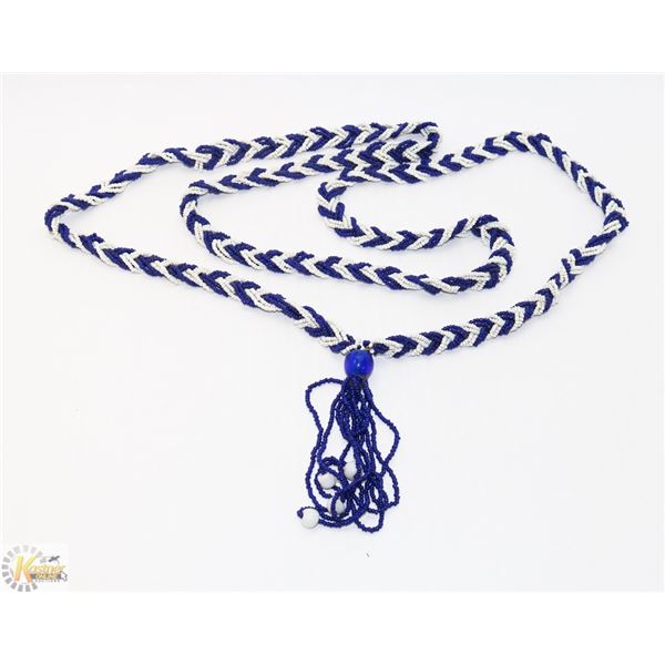 MULTI STRAND BLUE AND WHITE BEADED NECKLACE