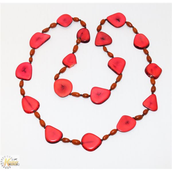LARGE PINK CORAL POLISHED SEGMENTS NECKLACE