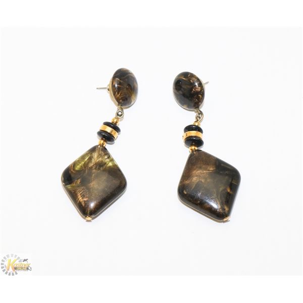 VINTAGE SMOKEY GLASS DROP EARRINGS