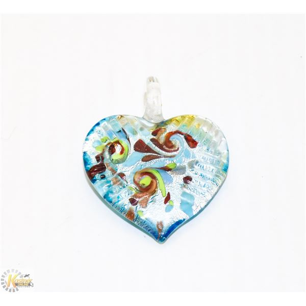 ITALIAN GLASS BLUE HEART PENDANT