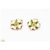 Image 1 : GOLD TONE ENAMEL FLOWER EARRINGS WITH GREEN STONE