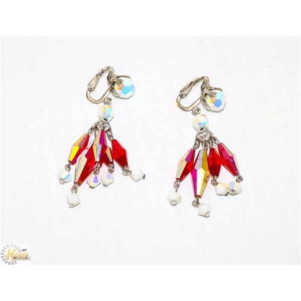 RED AND WHITE BEADED DROP EARRINGS