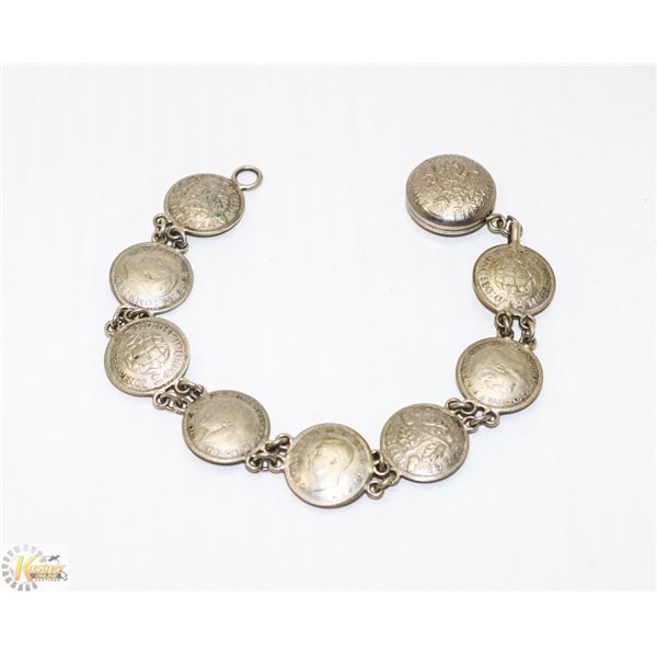 7" SILVER 3 PENCE COIN BRACELET