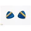 Image 1 : BLUE ENAMEL GOLD TONE CLIP EARRINGS