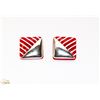Image 1 : VINTAGE RED AND SILVER TONE SQUARE EARRINGS