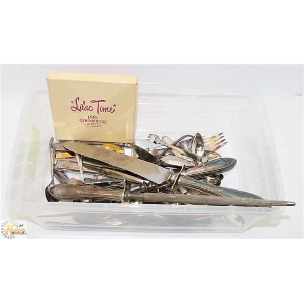 BOX OF ASSORTED ANTIQUE SILVERWARE