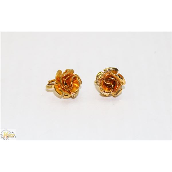GOLD TONE ROSE CLIP EARRINGS
