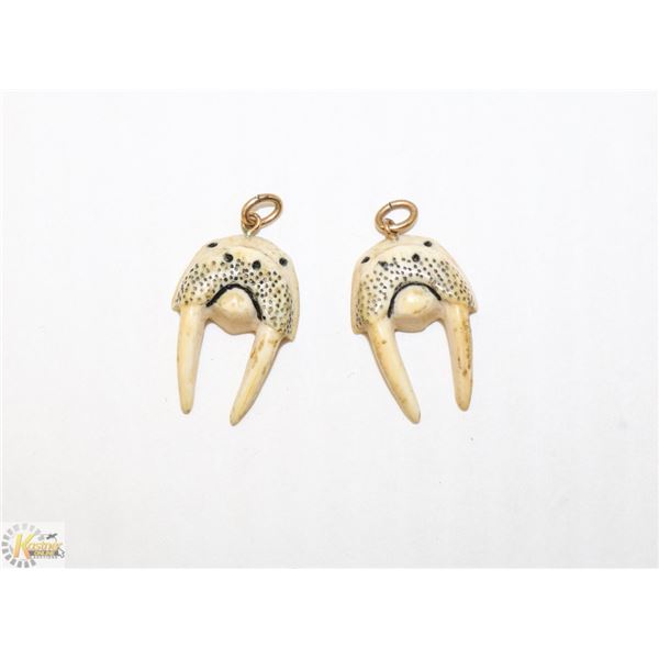 INDIGENOUS CARVED BONE WALRUS EARRINGS