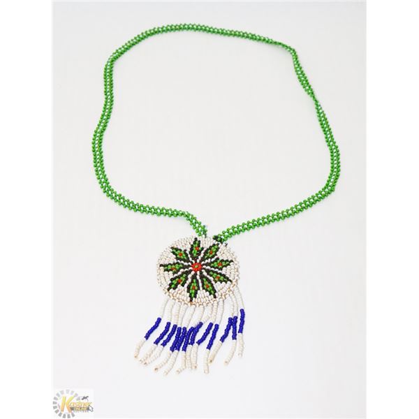 GREEN AND WHITE BEADED NECKLACE