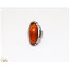 Image 1 : STERLING SILVER RING WITH AMBER COLORED STONE SIZE