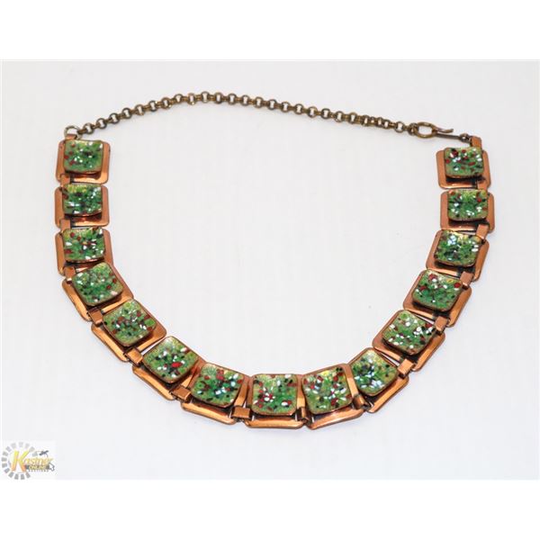VINTAGE COPPER AND GREEN ENAMEL DESIGNER