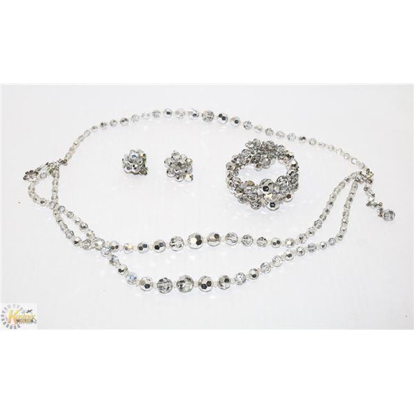 CRYSTAL BEADED NECKLACE, EARRINGS BRACELET SET
