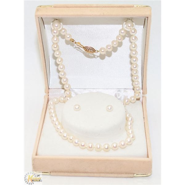 PEARL NECKLACE AND EARRINGS WITH 14K CLASP
