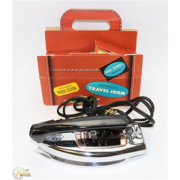 1950S HANDY HOT TRAVEL IRON IN BOX