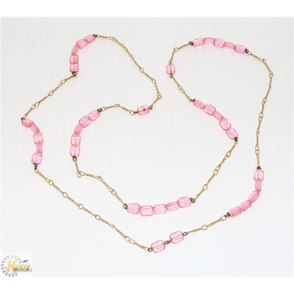 PINK BEAD AND GOLD TONE NECKLACE