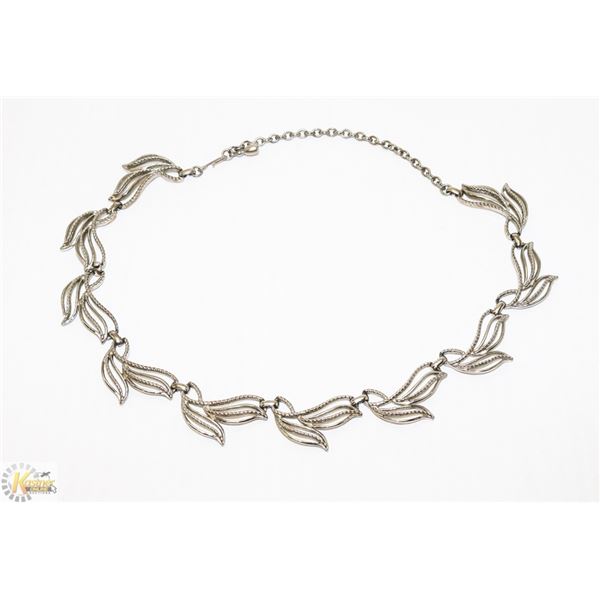 SILVER TONE LEAF LINK NECKLACE