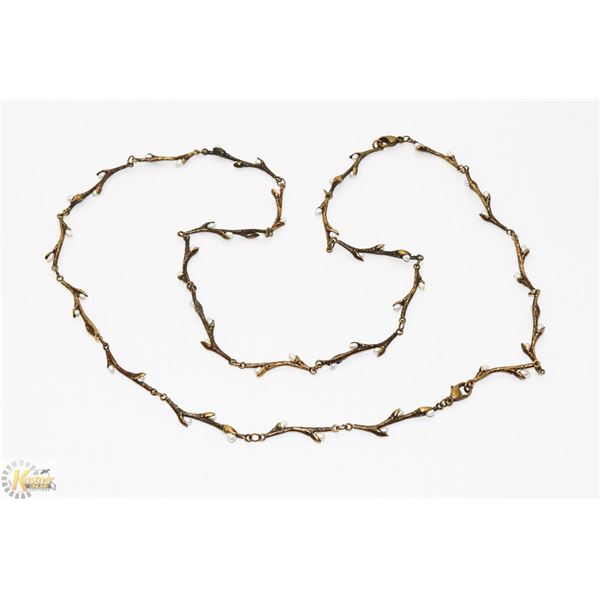 LONG STRAND GOLD TONE BRANCH WITH PEARL NECKLACE