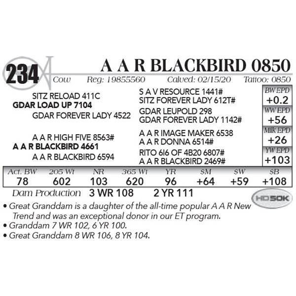 A A R Blackbird 0850