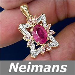 Antique .75 ct Certified Ruby & VS Diamond Ring 14kt
