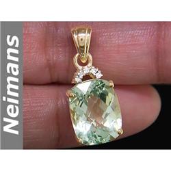 Certified 6.00 ct Green Amethyst & Diamond Pendant 14kt