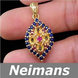 Vintage Certified 3.75 ct Sapphire & Ruby Pendant 14kt