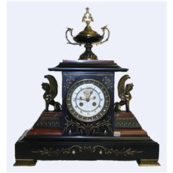 Clock - French  Black Marble Statue