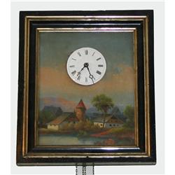 Framed Tin Picture Clock Porcelain Dial