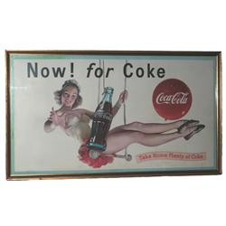 Framed Coca Cola Litho Sign - Girl on Trapeze