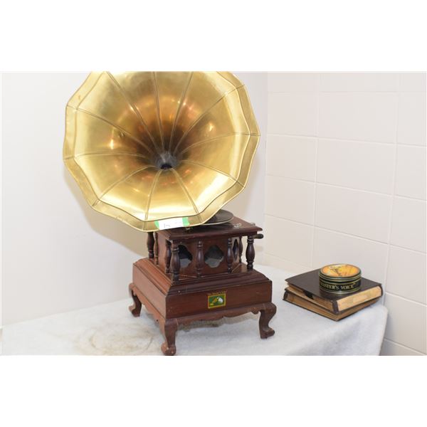 Vintage Reproduction Working "Masters Voice" Gramophone -Great sound -2 Records