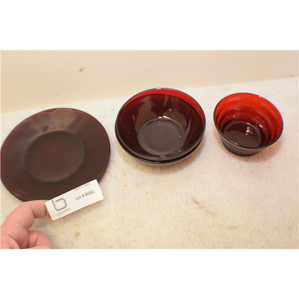 5 Pees Cranberry Glass