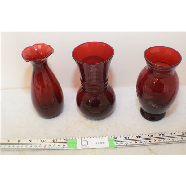 3 TIMES THE MONEY Cranberry Glass Vases