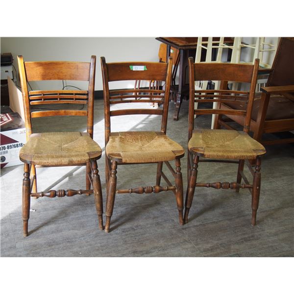 VINTAGE WOODEN CHAIRS (WOOVEN SEATS) (3)